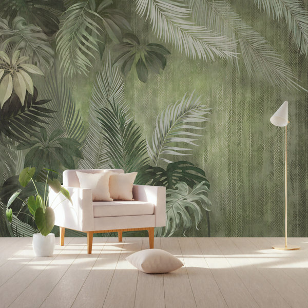 GK Wall Design Monochrome Exotic Leaves Wall Mural Wayfair